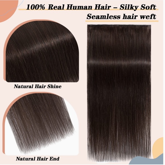 S-noilite Clip-In 100% Real Remy Human Hair Extensions One Piece Weft Clip Brown - Picture 3 of 10